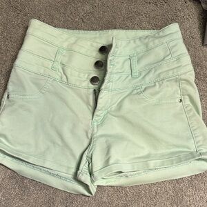 Refuge Light Green High-Waisted Stretch Shorts